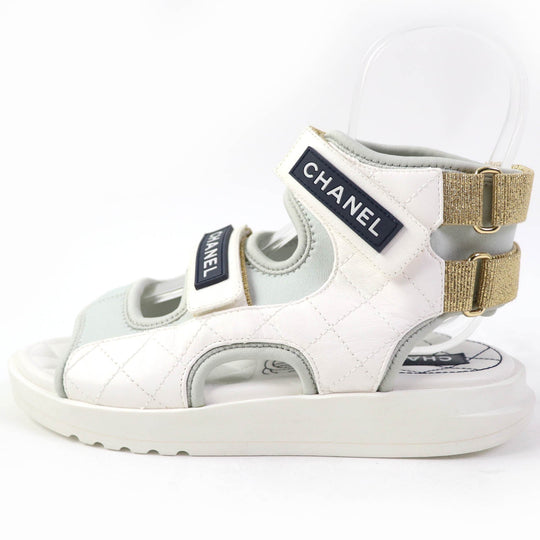 CHANEL Sandals G37231 leather white COCO Mark Matrasse Women 35 Used Authentic