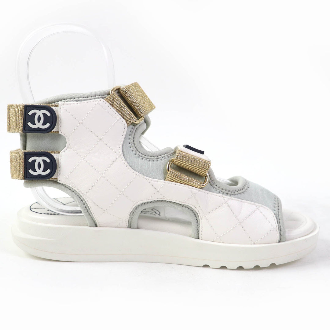 CHANEL Sandals G37231 leather white COCO Mark Matrasse Women 35 Used Authentic