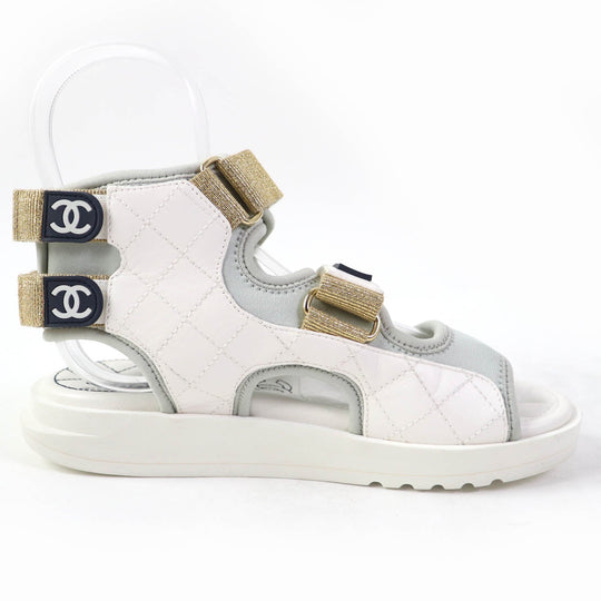 CHANEL Sandals G37231 leather white COCO Mark Matrasse Women 35 Used Authentic
