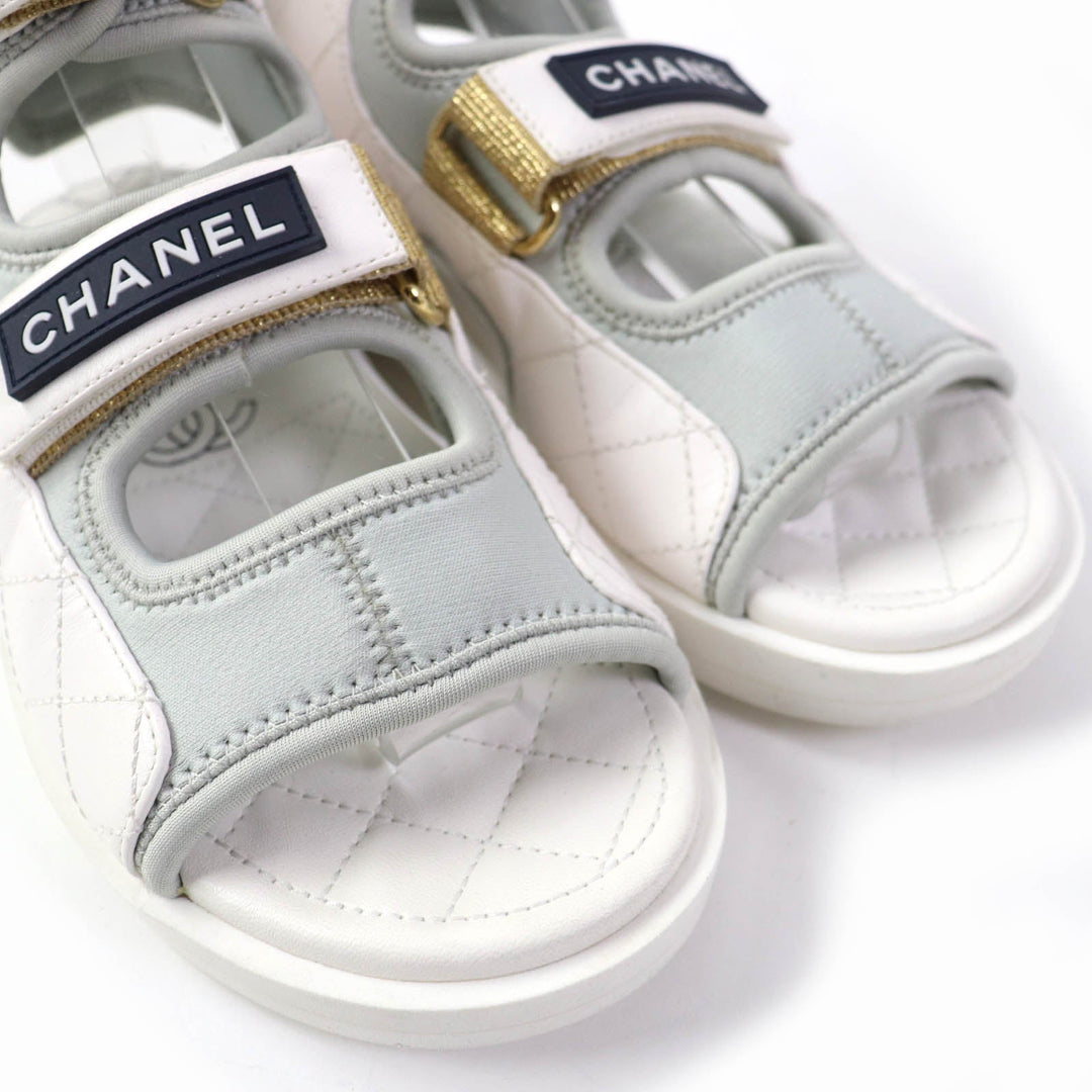 CHANEL Sandals G37231 leather white COCO Mark Matrasse Women 35 Used Authentic