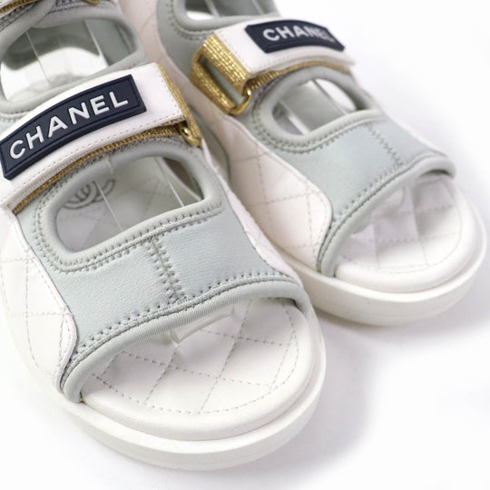 CHANEL Sandals G37231 leather white COCO Mark Matrasse Women 35 Used Authentic