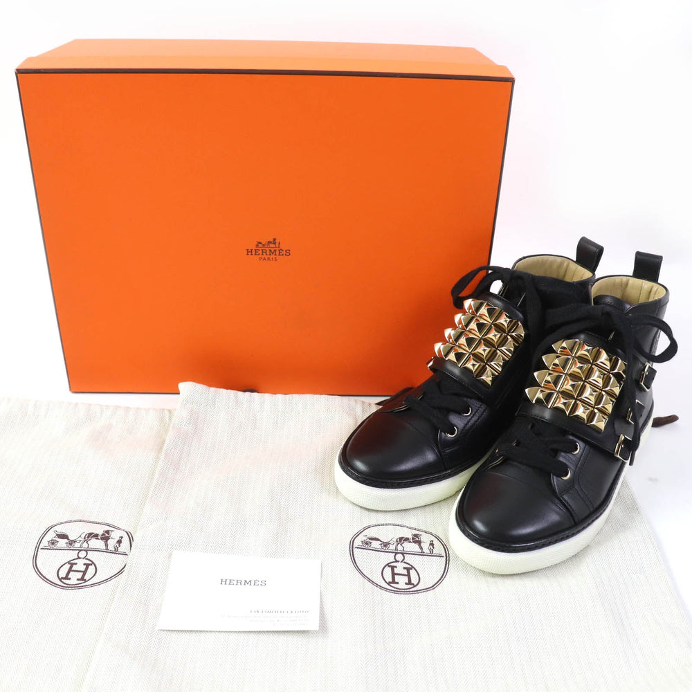 HERMES High cut sneakers Main: Leather black Lenox Collier de Sian Women 36.5 Used Authentic
