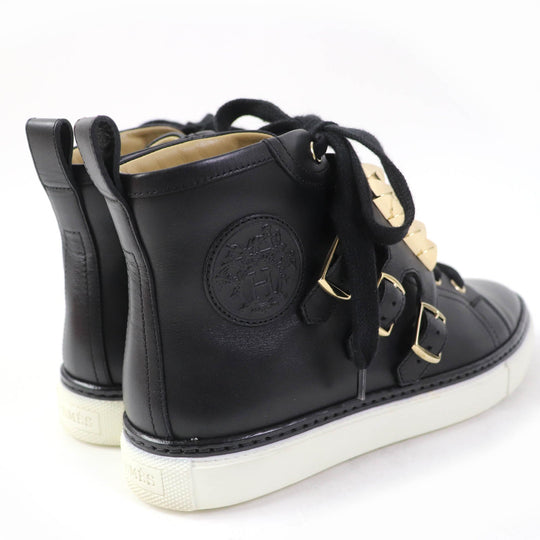 HERMES High cut sneakers Main: Leather black Lenox Collier de Sian Women 36.5 Used Authentic
