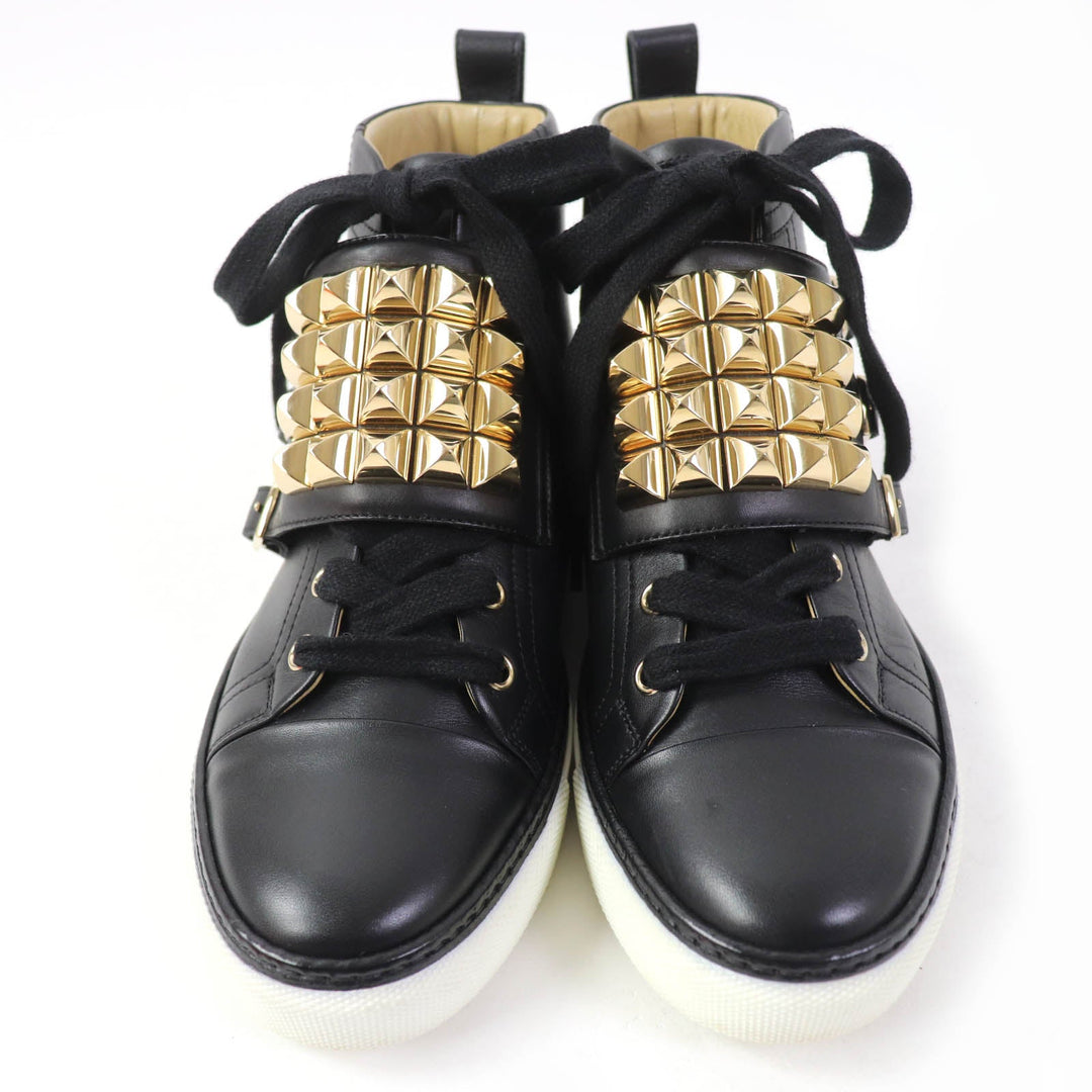 HERMES High cut sneakers Main: Leather black Lenox Collier de Sian Women 36.5 Used Authentic