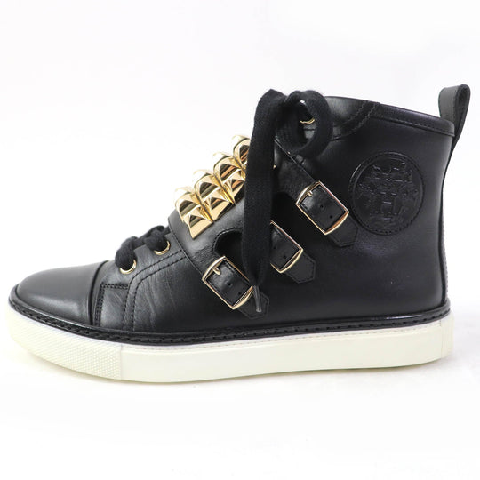 HERMES High cut sneakers Main: Leather black Lenox Collier de Sian Women 36.5 Used Authentic