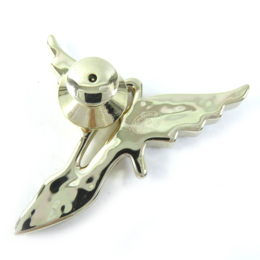 CHANEL Brooch B23C Gold Plated. Rhinestones Gold black Pumps heels motif feather COCO Mark Pin Brooch Women Used Authentic