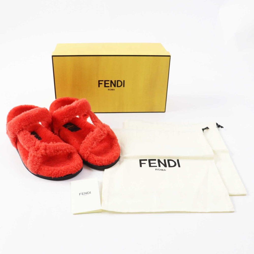 FENDI Sandals 8X8229 Sheep fur/mouton Red type Women 37 Used Authentic