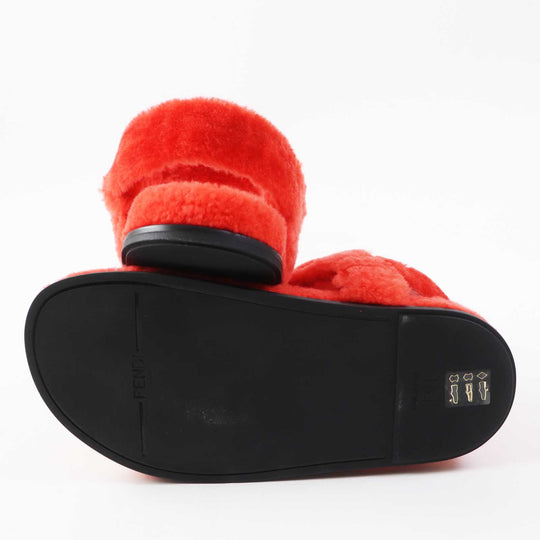 FENDI Sandals 8X8229 Sheep fur/mouton Red type Women 37 Used Authentic