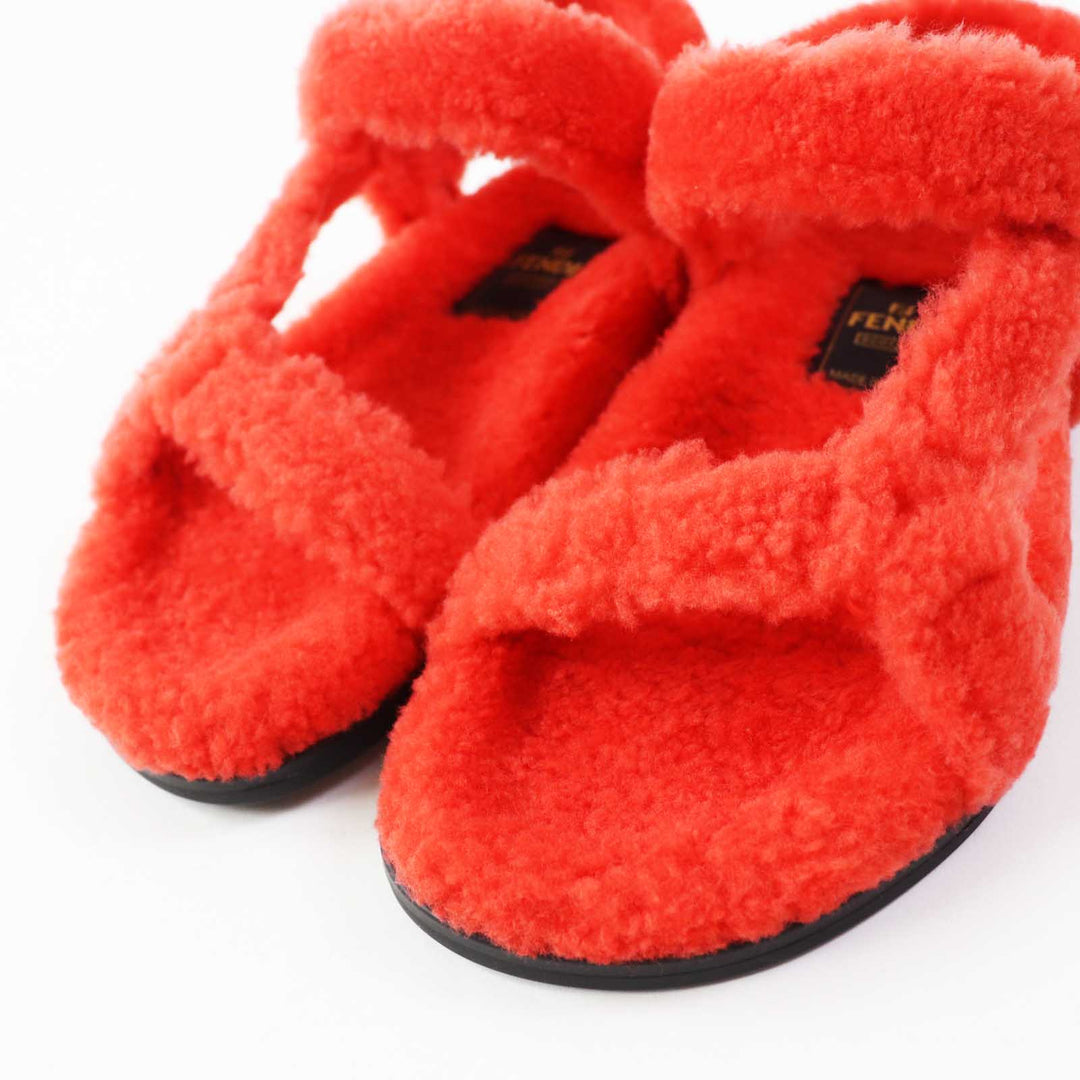 FENDI Sandals 8X8229 Sheep fur/mouton Red type Women 37 Used Authentic