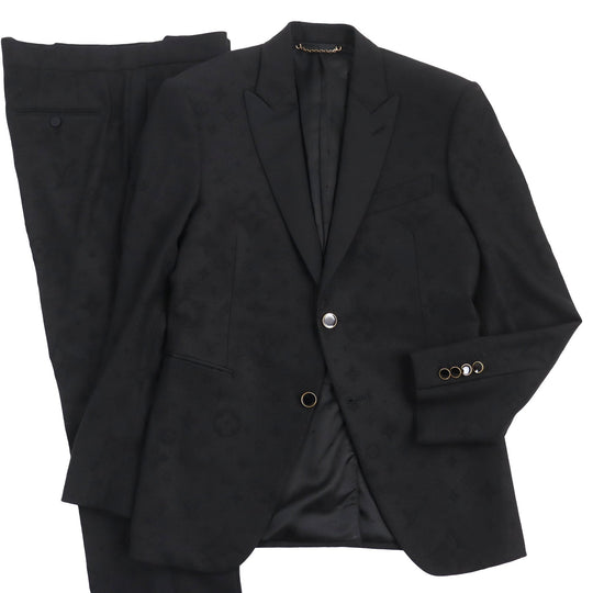 LOUIS VUITTON suit Outer: 53% polyester, Outer: 44% wool, Outer: 3% polyurethane, Lining: 75% cupra, Lining: 25% cotton black mens (Top) 46,  (Bottom) 38 Used Authentic