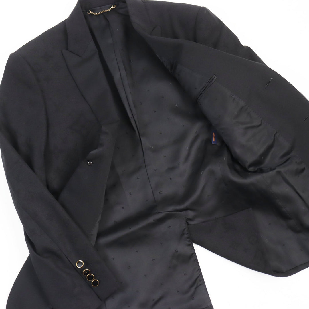 LOUIS VUITTON suit Outer: 53% polyester, Outer: 44% wool, Outer: 3% polyurethane, Lining: 75% cupra, Lining: 25% cotton black mens (Top) 46,  (Bottom) 38 Used Authentic