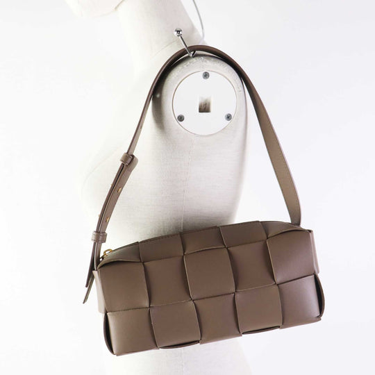 BOTTEGAVENETA Shoulder Bag 729166 Main: Leather Taupe (Greige) Small Brick Cassette Women Used Authentic