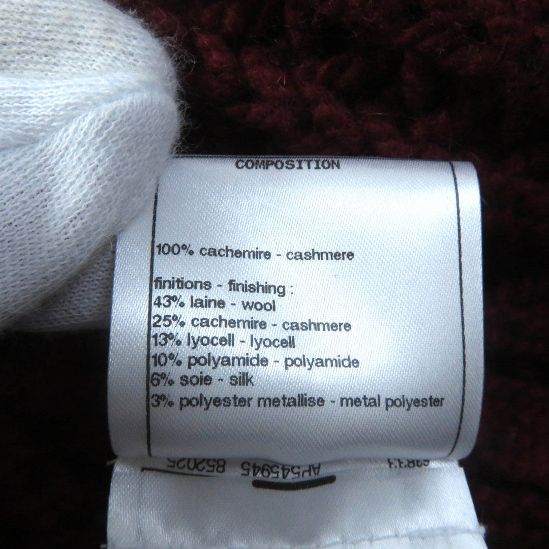 CHANEL cardigan P72932 Main: 100% cashmere, part: 43% wool, part: 25% cashmere, part: 10% polyamide (nylon), part: 6% silk, part: 13% lyocell, 3% polyester Bordeaux Women 34/36 Used Authentic