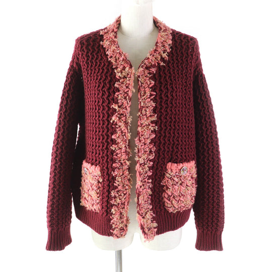 CHANEL cardigan P72932 Main: 100% cashmere, part: 43% wool, part: 25% cashmere, part: 10% polyamide (nylon), part: 6% silk, part: 13% lyocell, 3% polyester Bordeaux Women 34/36 Used Authentic
