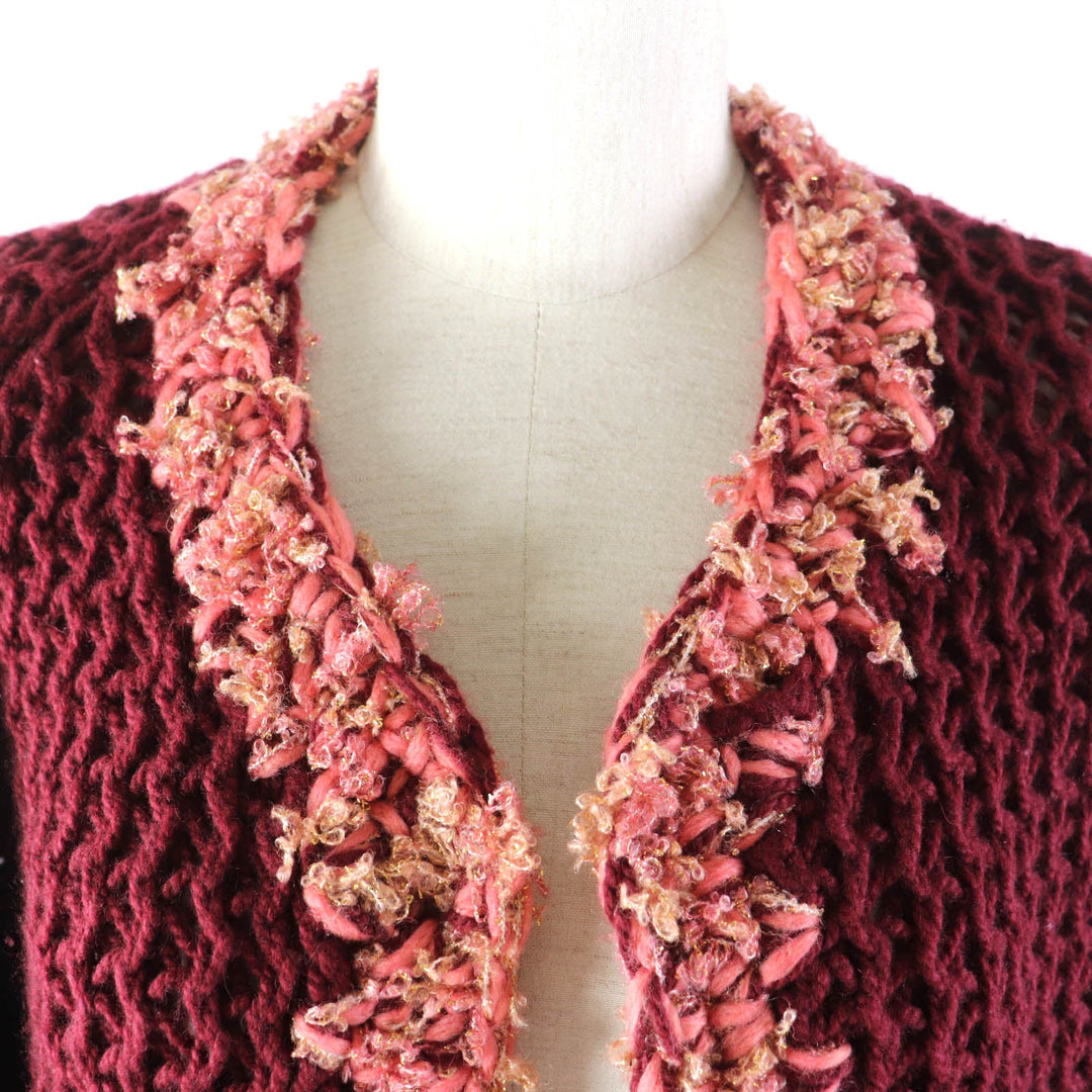 CHANEL cardigan P72932 Main: 100% cashmere, part: 43% wool, part: 25% cashmere, part: 10% polyamide (nylon), part: 6% silk, part: 13% lyocell, 3% polyester Bordeaux Women 34/36 Used Authentic