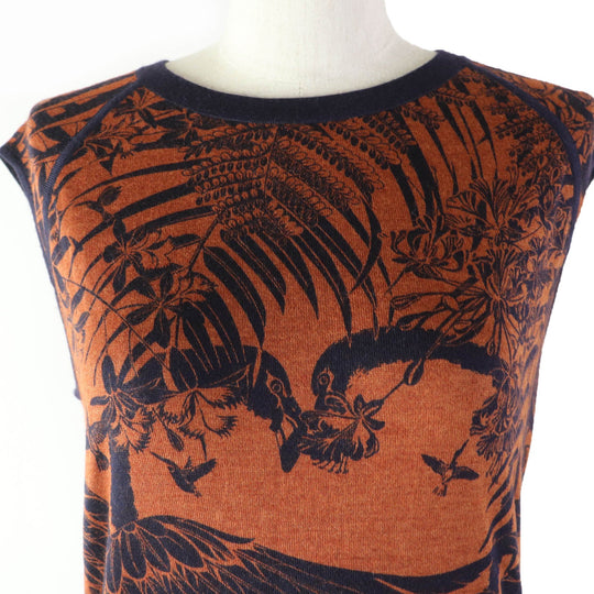 HERMES one piece Main: 50% cashmere, Main: 50% silk Brown navy FLAMINGO PARTY Flamingo Party Women 34 Used Authentic