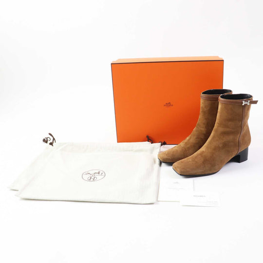 HERMES Ankle boots BL232082Z Main: suede, part: leather Brown Women 38 Used Authentic