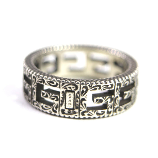 GUCCI Ring 576993 Main�FAG925 Silver Square G Arabesque mens 12 Used Authentic