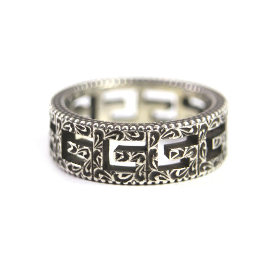 GUCCI Ring 576993 Main�FAG925 Silver Square G Arabesque mens 12 Used Authentic
