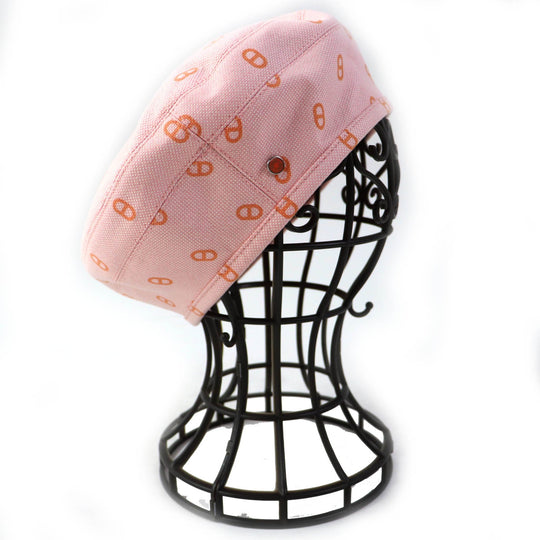 HERMES beret Outer: 98% cotton, Outer: 2% polyurethane, Lining: 54% cotton, Lining: 46% silk Pink orange Saint Honor Women 58 Used Authentic