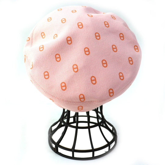 HERMES beret Outer: 98% cotton, Outer: 2% polyurethane, Lining: 54% cotton, Lining: 46% silk Pink orange Saint Honor Women 58 Used Authentic