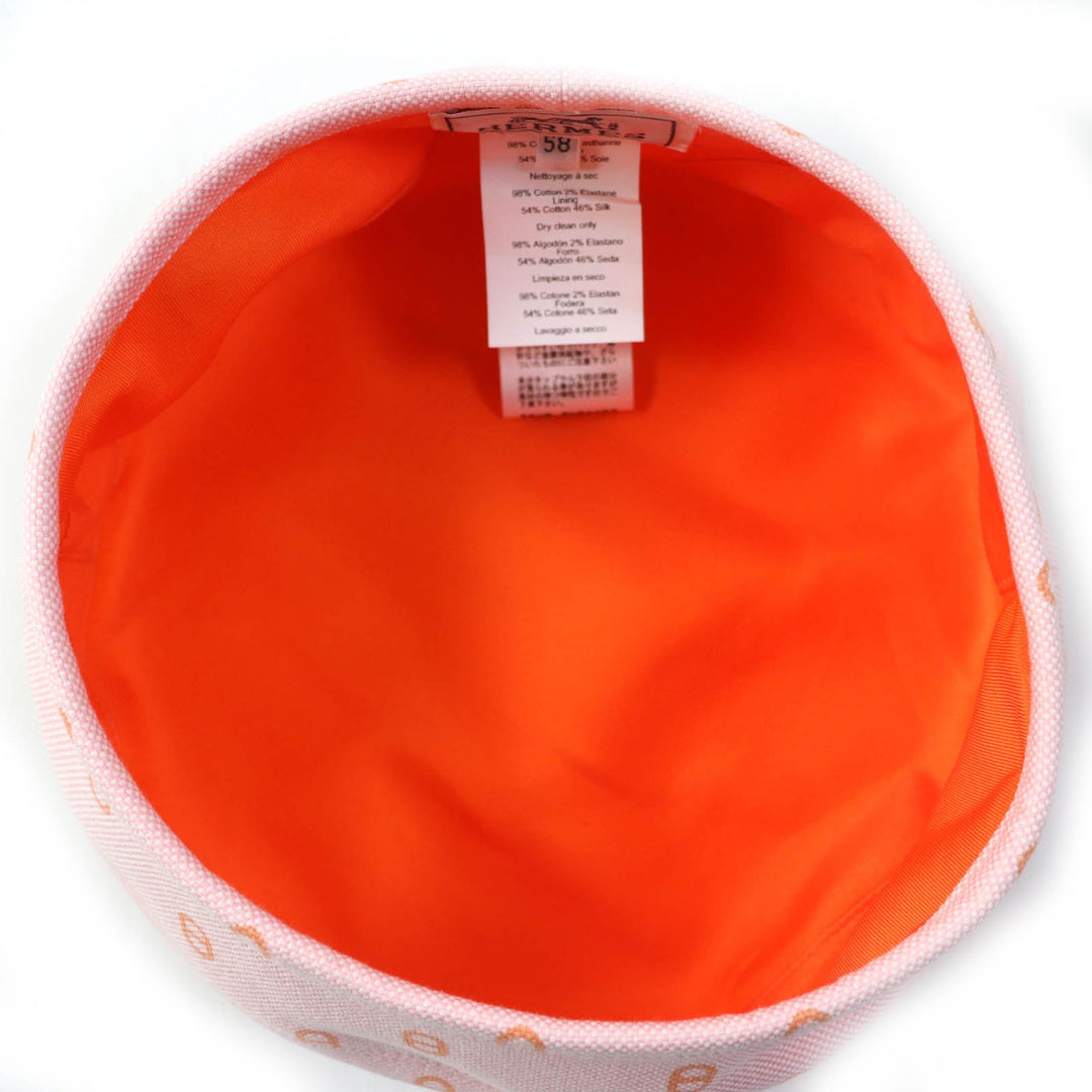 HERMES beret Outer: 98% cotton, Outer: 2% polyurethane, Lining: 54% cotton, Lining: 46% silk Pink orange Saint Honor Women 58 Used Authentic