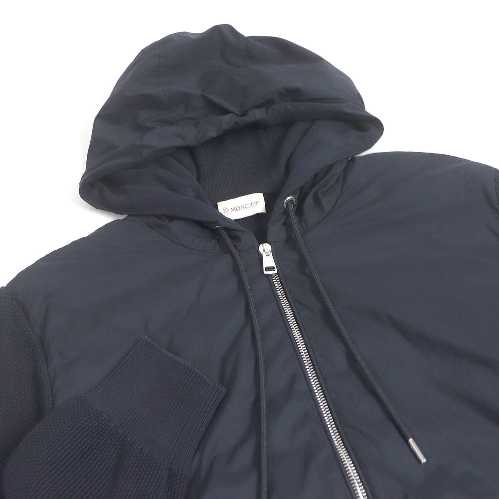 MONCLER Hoodie Main: 100% cotton; Front: 100% nylon; Filling: 90% down, 10% feather; Leather: cowhide Navy CARDIGAN TRICOT mens L Used Authentic