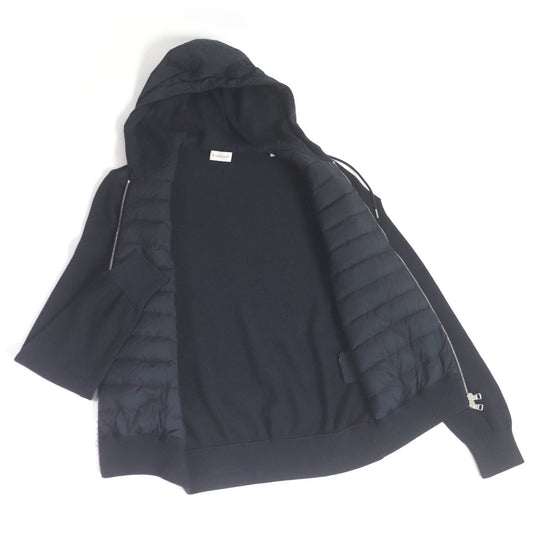 MONCLER Hoodie Main: 100% cotton; Front: 100% nylon; Filling: 90% down, 10% feather; Leather: cowhide Navy CARDIGAN TRICOT mens L Used Authentic