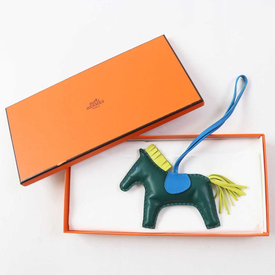HERMES Bag charm Anyo Miro Malachite Lime Blue Sanzibar Rodeo Charm MM Women Used Authentic