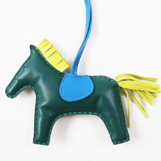 HERMES Bag charm Anyo Miro Malachite Lime Blue Sanzibar Rodeo Charm MM Women Used Authentic