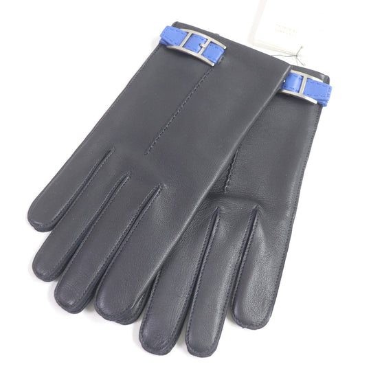 HERMES gloves Main: Lamb leather, Lining: 100% silk Dark navy mens 8 Used Authentic