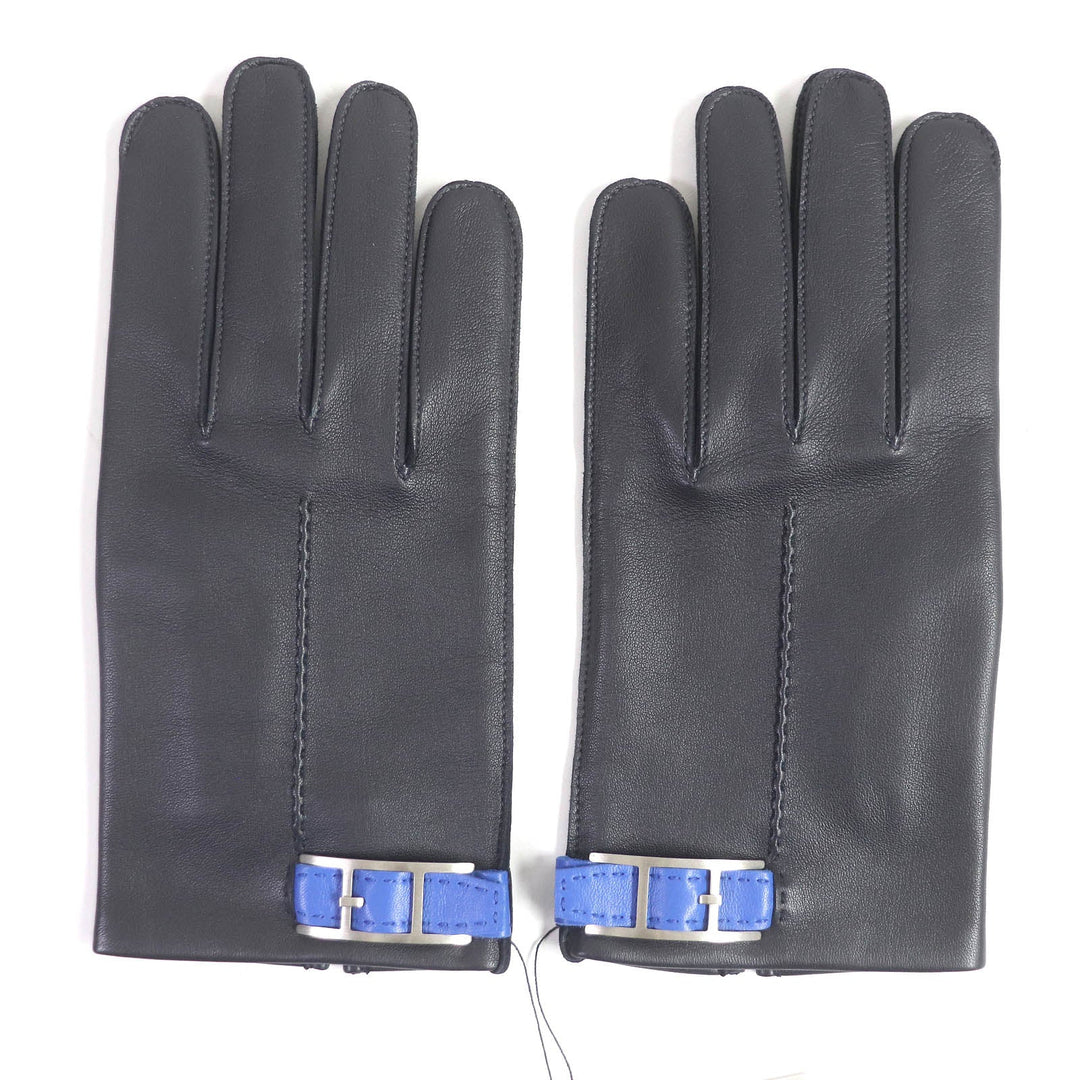 HERMES gloves Main: Lamb leather, Lining: 100% silk Dark navy mens 8 Used Authentic