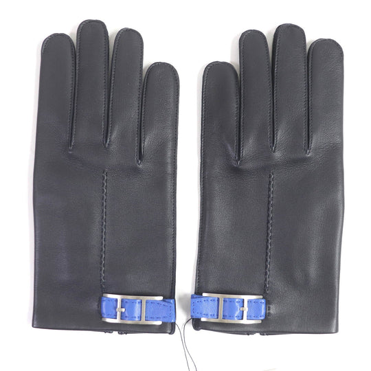 HERMES gloves Main: Lamb leather, Lining: 100% silk Dark navy mens 8 Used Authentic