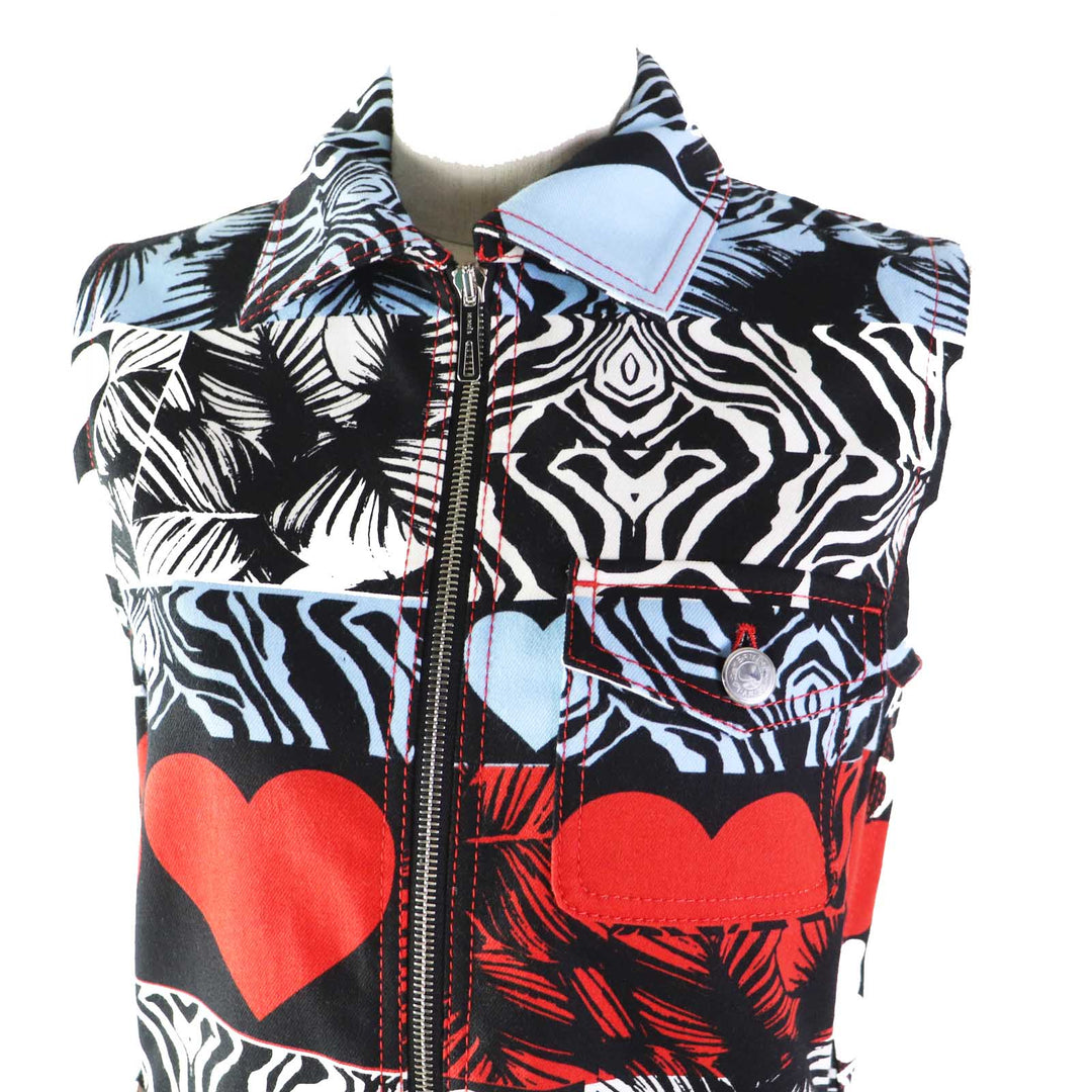 HERMES one piece 3E0551D1 Outer: 98% cotton, Outer: 2% polyurethane, Lining: 64% cotton, Lining: 33% rayon, Lining: 3% polyurethane, Leather part: cowhide Multi Wild Print Denim Women 36 Used Authentic