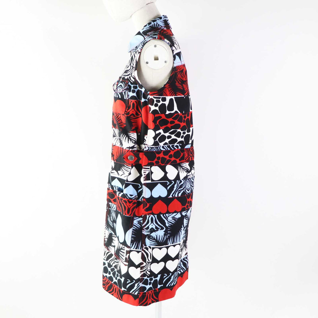 HERMES one piece 3E0551D1 Outer: 98% cotton, Outer: 2% polyurethane, Lining: 64% cotton, Lining: 33% rayon, Lining: 3% polyurethane, Leather part: cowhide Multi Wild Print Denim Women 36 Used Authentic