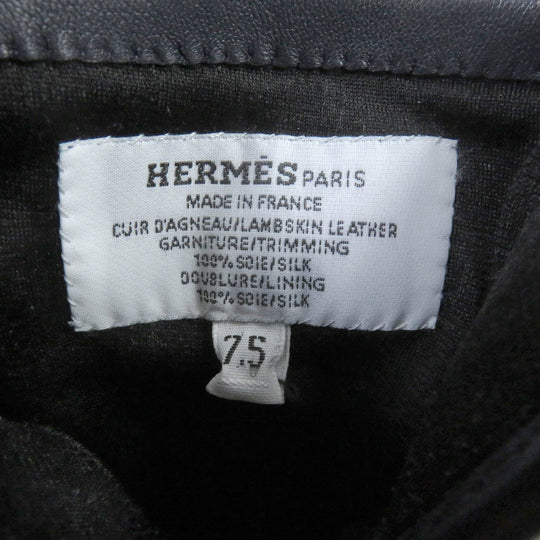 HERMES gloves Main: Lamb leather, Lining and scarf: 100% silk Navy Women 7.5 Used Authentic