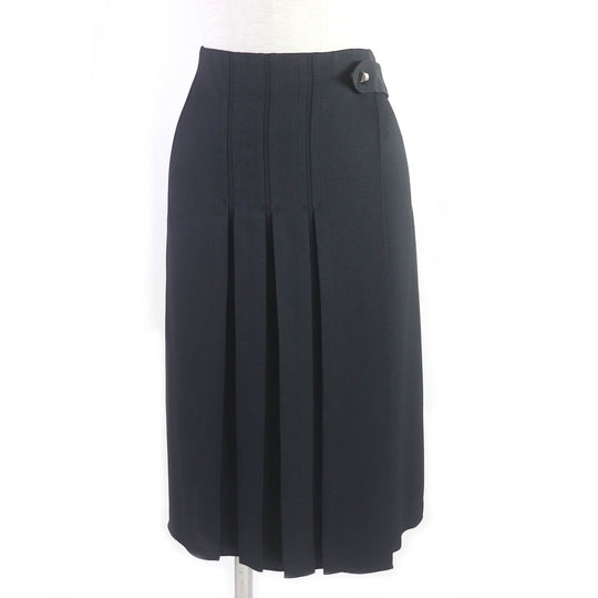 HERMES Wrap skirt Outer: 57% rayon, Outer: 43% silk, Lining: 65% rayon, Lining: 35% silk, Piping: 75% rayon, 25% silk Dark navy Women 40 Used Authentic