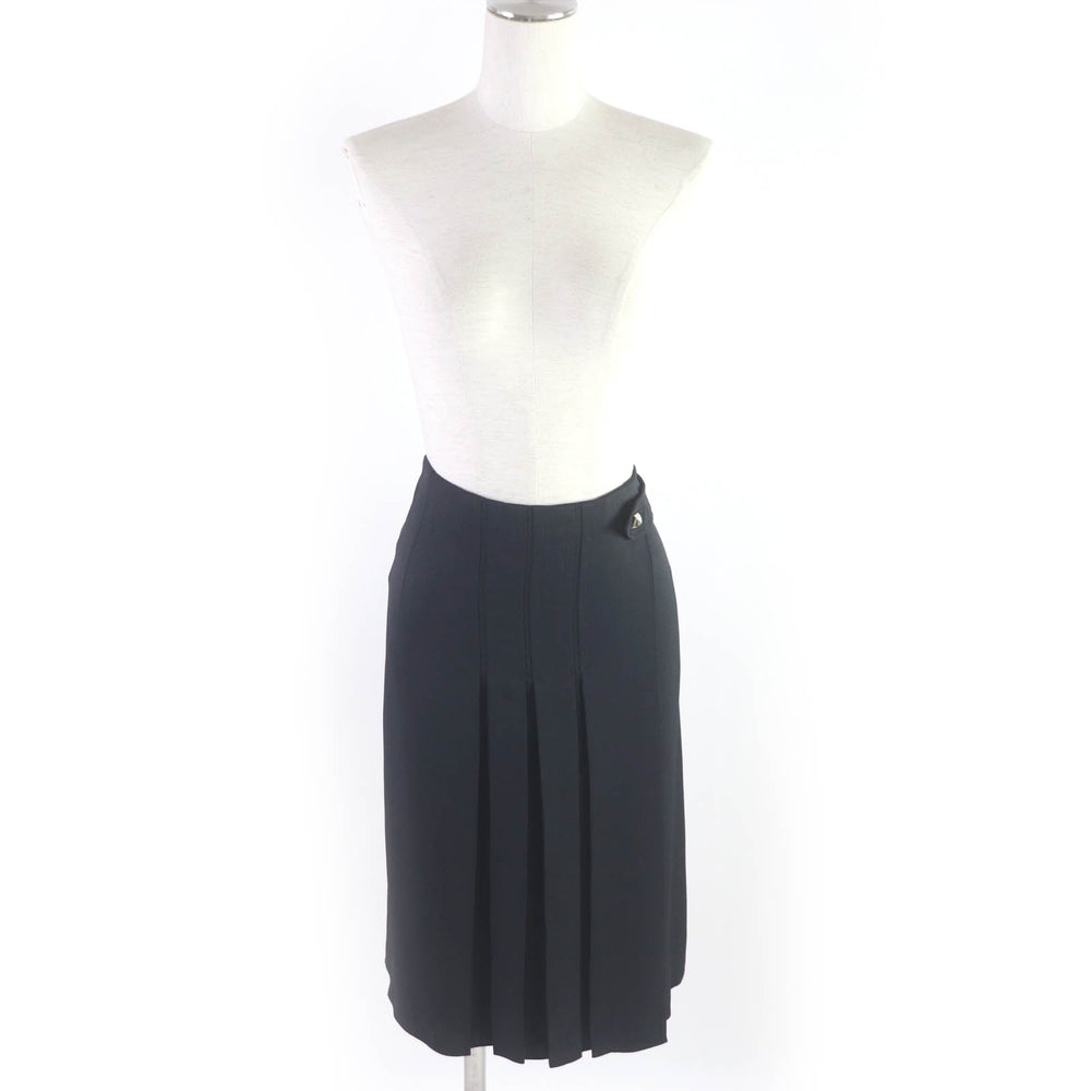 HERMES Wrap skirt Outer: 57% rayon, Outer: 43% silk, Lining: 65% rayon, Lining: 35% silk, Piping: 75% rayon, 25% silk Dark navy Women 40 Used Authentic