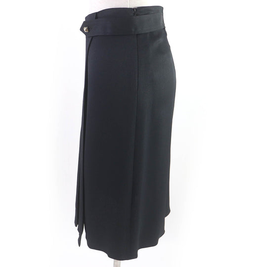 HERMES Wrap skirt Outer: 57% rayon, Outer: 43% silk, Lining: 65% rayon, Lining: 35% silk, Piping: 75% rayon, 25% silk Dark navy Women 40 Used Authentic
