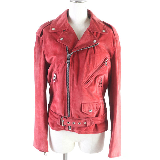 LOEWE Riders jacket D1268178CH Outer: Leather, Lining: 100% Cotton, Sleeve Lining: 53% Rayon, Sleeve Lining: 47% Cupra Red Women 36 Used Authentic