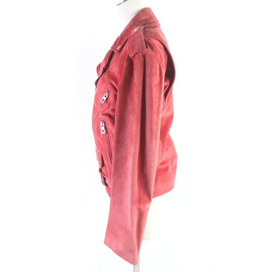LOEWE Riders jacket D1268178CH Outer: Leather, Lining: 100% Cotton, Sleeve Lining: 53% Rayon, Sleeve Lining: 47% Cupra Red Women 36 Used Authentic
