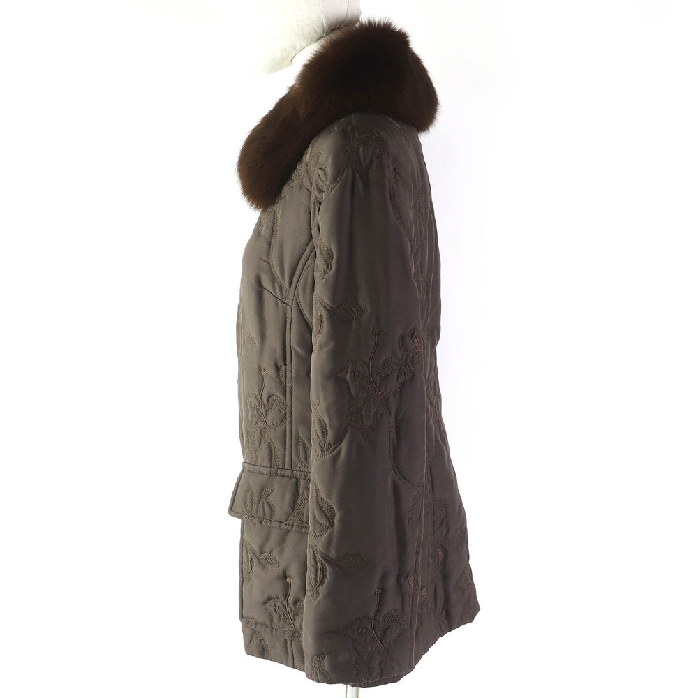 LEONARD FASHION Jacket Outer: 100% silk, Filling: 100% polyester, Fur: fox, Lining (print): 100% silk, Lining (solid): 100% cupra Dark brown Women 9AR Used Authentic