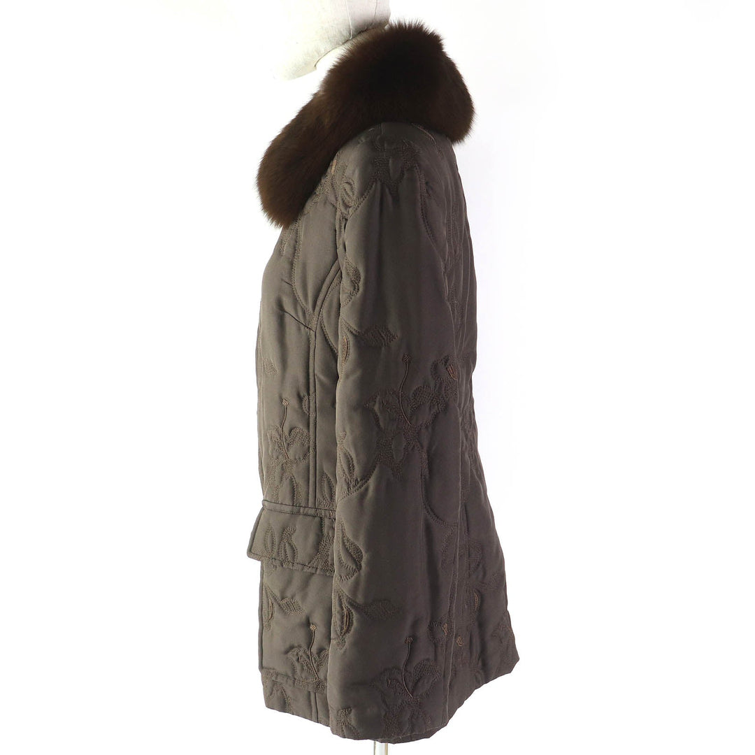LEONARD FASHION Jacket Outer: 100% silk, Filling: 100% polyester, Fur: fox, Lining (print): 100% silk, Lining (solid): 100% cupra Dark brown Women 9AR Used Authentic