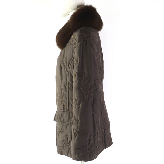 LEONARD FASHION Jacket Outer: 100% silk, Filling: 100% polyester, Fur: fox, Lining (print): 100% silk, Lining (solid): 100% cupra Dark brown Women 9AR Used Authentic