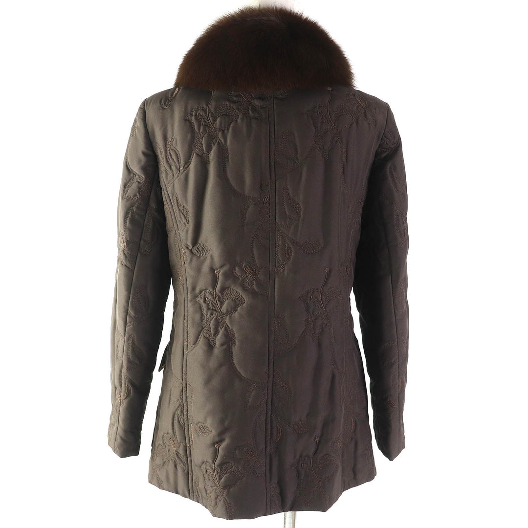 LEONARD FASHION Jacket Outer: 100% silk, Filling: 100% polyester, Fur: fox, Lining (print): 100% silk, Lining (solid): 100% cupra Dark brown Women 9AR Used Authentic