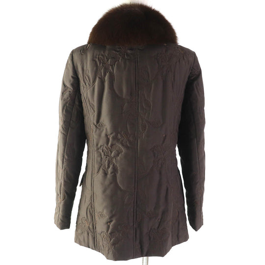 LEONARD FASHION Jacket Outer: 100% silk, Filling: 100% polyester, Fur: fox, Lining (print): 100% silk, Lining (solid): 100% cupra Dark brown Women 9AR Used Authentic