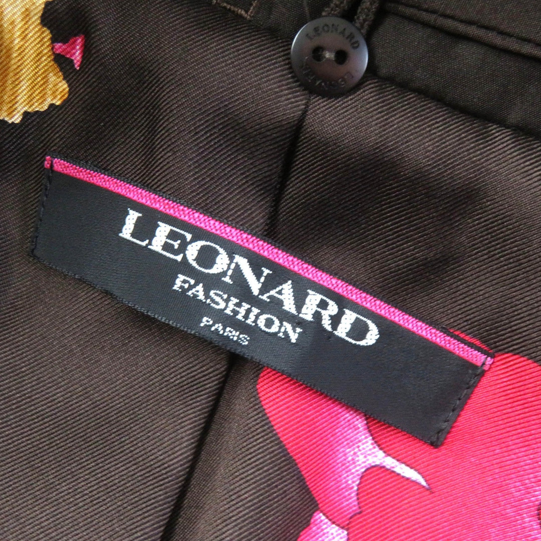 LEONARD FASHION Jacket Outer: 100% silk, Filling: 100% polyester, Fur: fox, Lining (print): 100% silk, Lining (solid): 100% cupra Dark brown Women 9AR Used Authentic