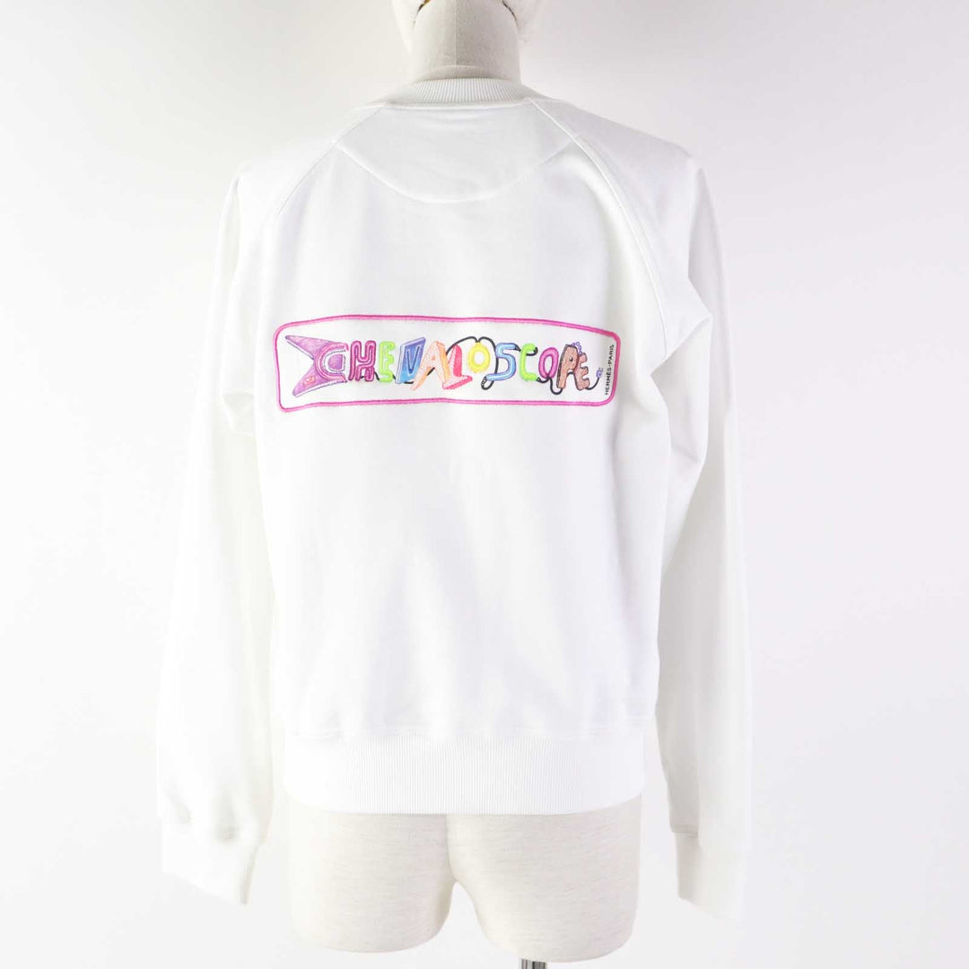 HERMES sweat 3E4626DA Outer: 100% cotton, Rib: 96% cotton, 4% polyurethane, Embroidery: 100% polyester white Chevaloscope Women 34 Used Authentic