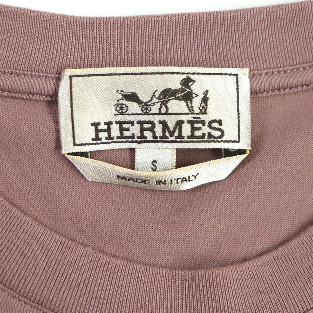 HERMES Short sleeve T-shirt Main: 100% cotton Smoky Pink Dark Gray mens S Used Authentic