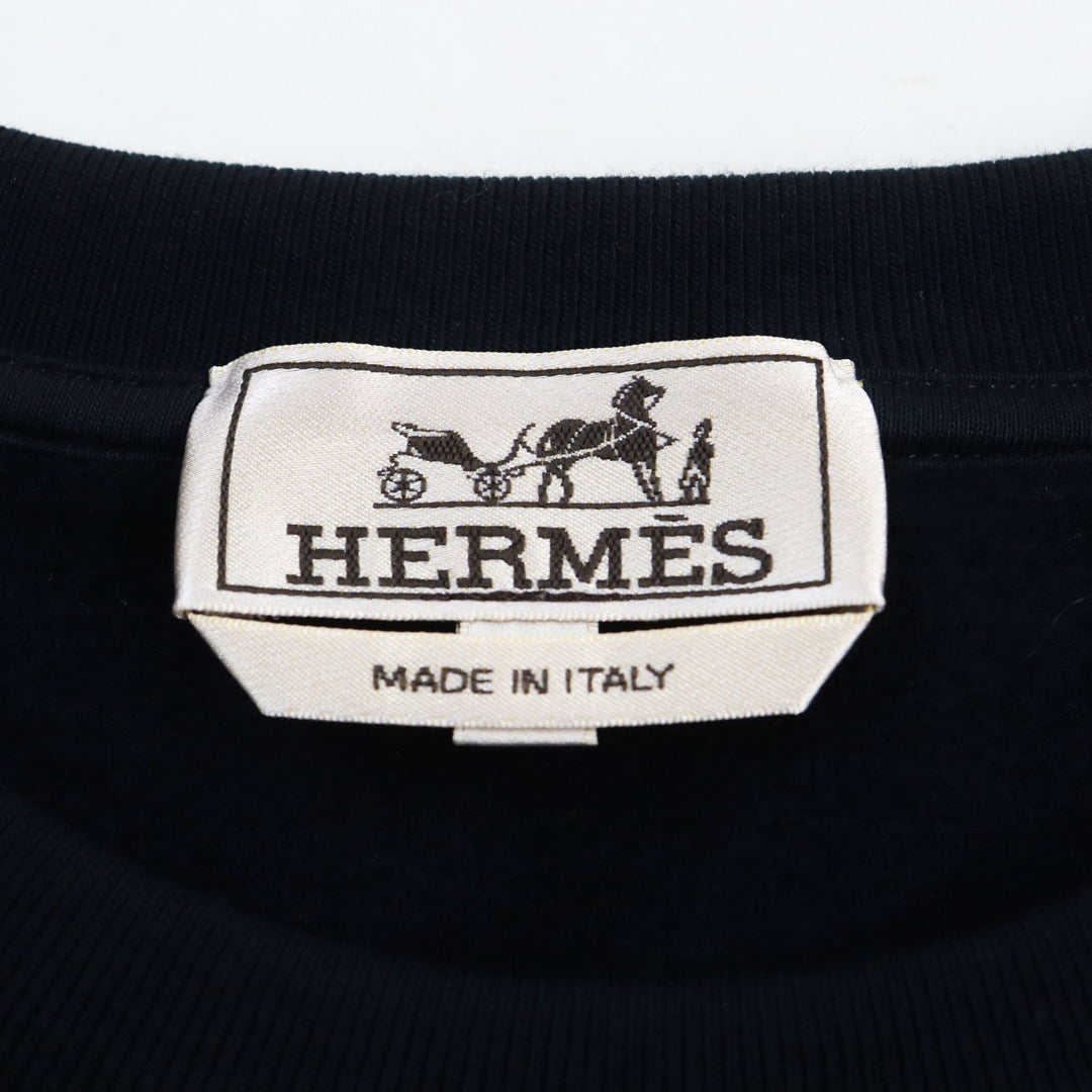 HERMES sweat Main: 100% cotton, part: 90% cotton, part: 10% polyester, part: lamb leather black Chevaux en Symmetry mens M Used Authentic
